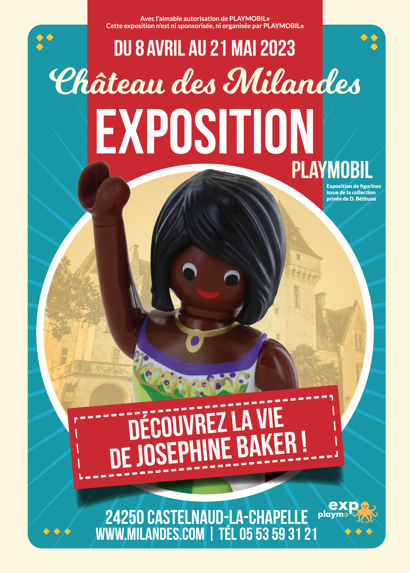 Affiche exposition playmobil chateau des millandes mai 2023 dominique bethune