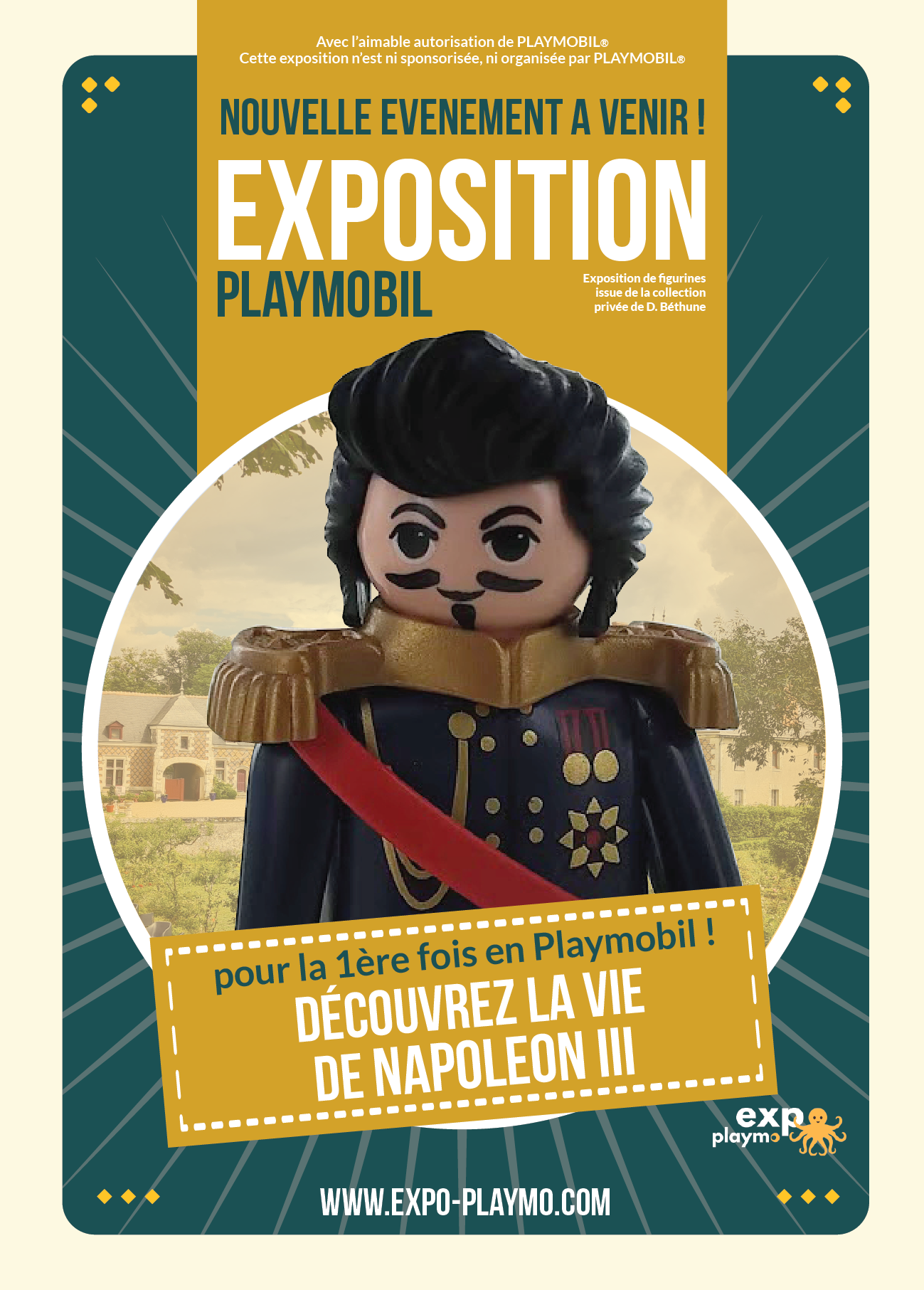 Affiche exposition playmobil sur la vie de napoleon 3 2023